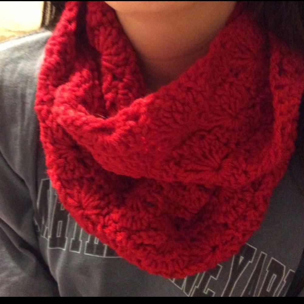 INFINITY SCARF LOOP COWL Red Handmade Crochet